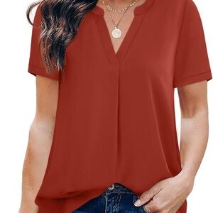 Burnt orange v-neck short sleeve blouse #casual